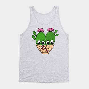 Cute Cactus Design #312: Cacti Couple In Candy Cane Bowl Tank Top